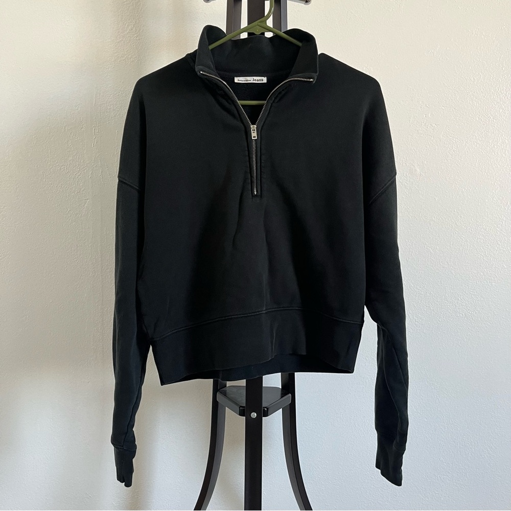 Reformation 1/4 zip black cropped sweater